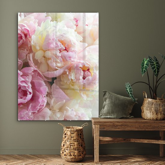 MuchoWow® Peinture sur verre 90x120 cm - Peinture sur verre acrylique - Vintage - Fleurs - Roses - Nature - Photo sur verre - Décoration murale salon - Décoration murale chambre - Peintures