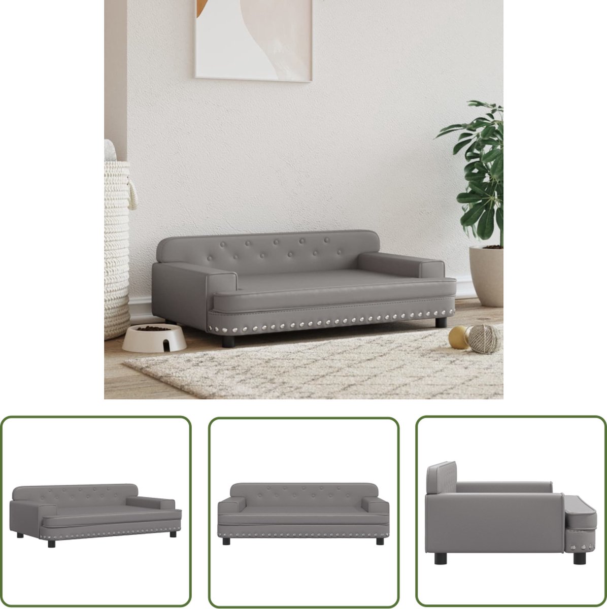 The Living Store Hondenbed – Kunstleer – Grijs – 90x53x30 cm – Geschikt voor kleine honden – Draagvermogen 50 kg