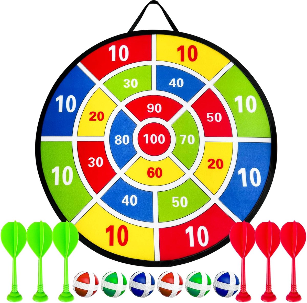 JGS ® Dartbord voor Kinderen: Dubbelzijdig, Opvouwbaar, Veilig en Leuk met Ballen voor Feestjes