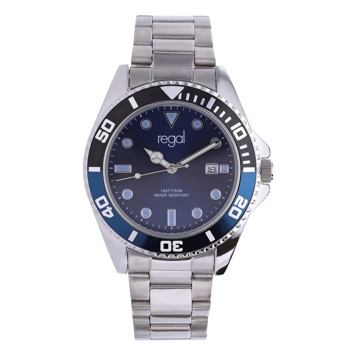 Lucardi Heren Regal heren horloge staal met blauwe wijzeplaat - Horloge - Alloy - Zilverkleurig - 40.60 mm
