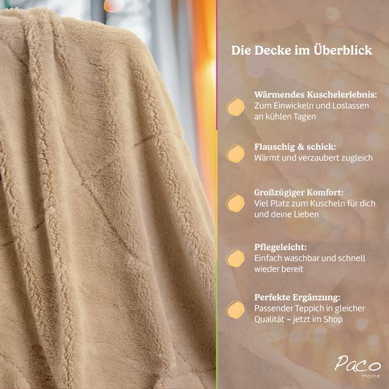 Paco Home Decoratieve Woonkamer Deken Knusse Sprei Wasbaar Sofa Deken Slaapkamer Shaggy Unicoloured Fluffy Zacht, Kleur:Beige, Maat:150x200cm