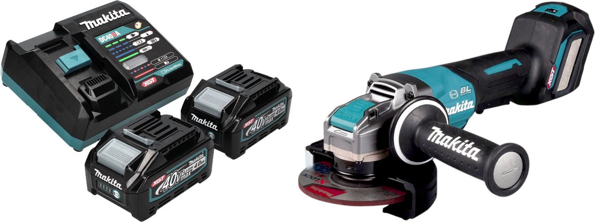 Makita GA 044 GM201 Accu haakse slijper 40 V max. 125 mm X-LOCK Brushless + 2x accu 4.0 Ah + lader