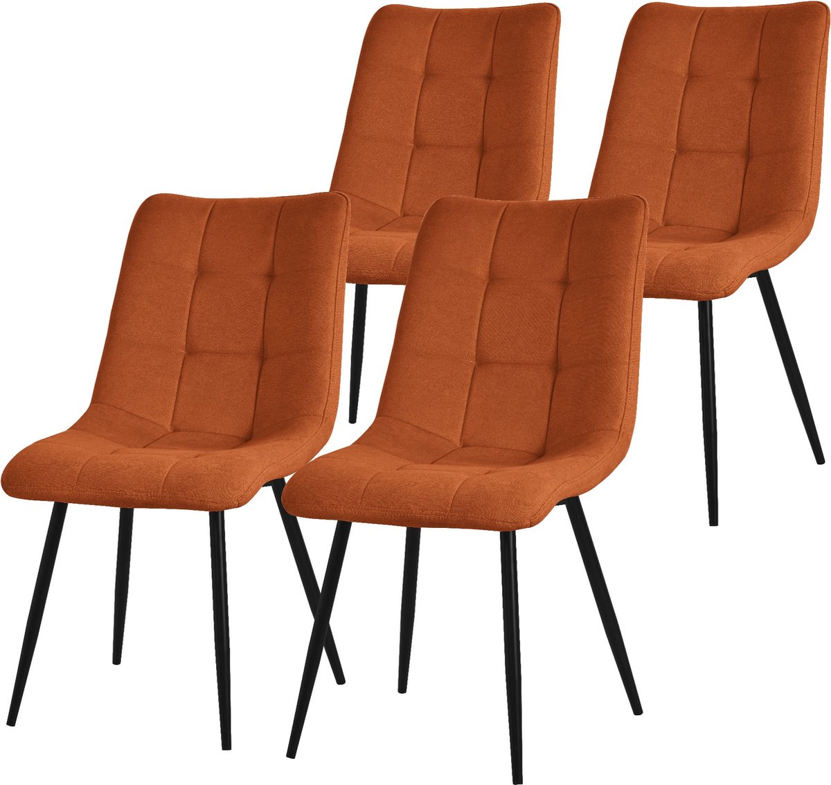 ml-design eetkamerstoelen set van 4 oranje, woonkamerstoelen met stoffen bekleding & zwarte metalen poten, keukenstoelen met rugleuning, gestoffeerde stoelen voor eetkamer woonkamer keuken kantoor