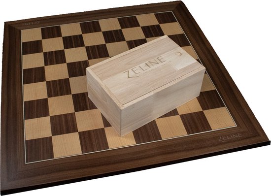 Foto: Schaakset bord walnoot esdoorn ingelegd 50 x50 cm inclusief schaakstukken exclusief zeline