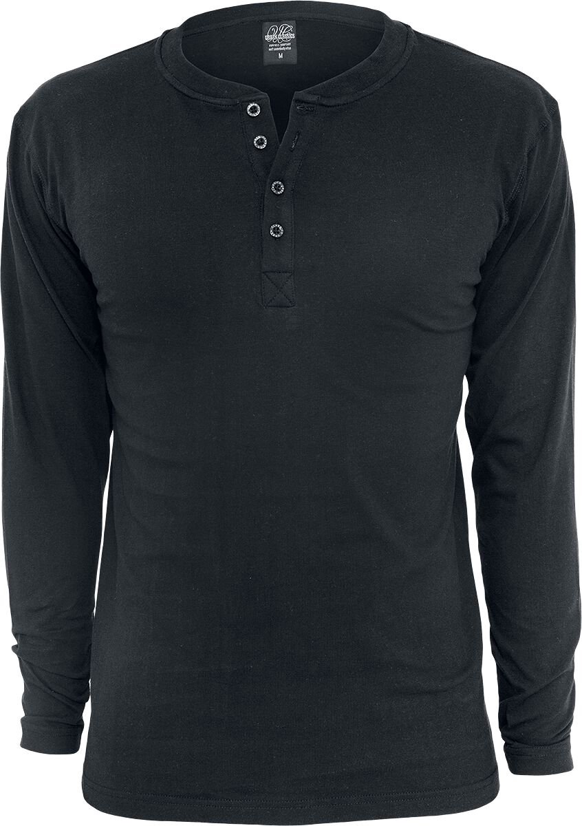 Urban Classics Basic Henley Heren Shirt met lange mouwen – L Zwart