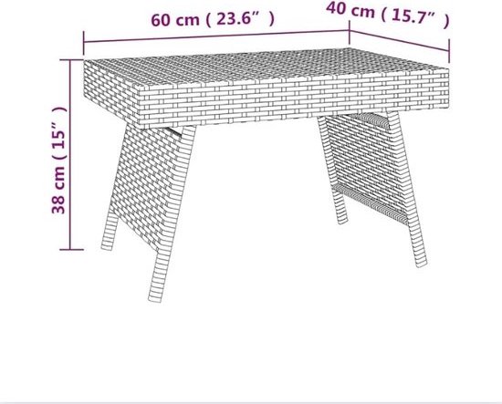 Bijzettafel inklapbaar 60x40x38 cm poly rattan bruin kopen