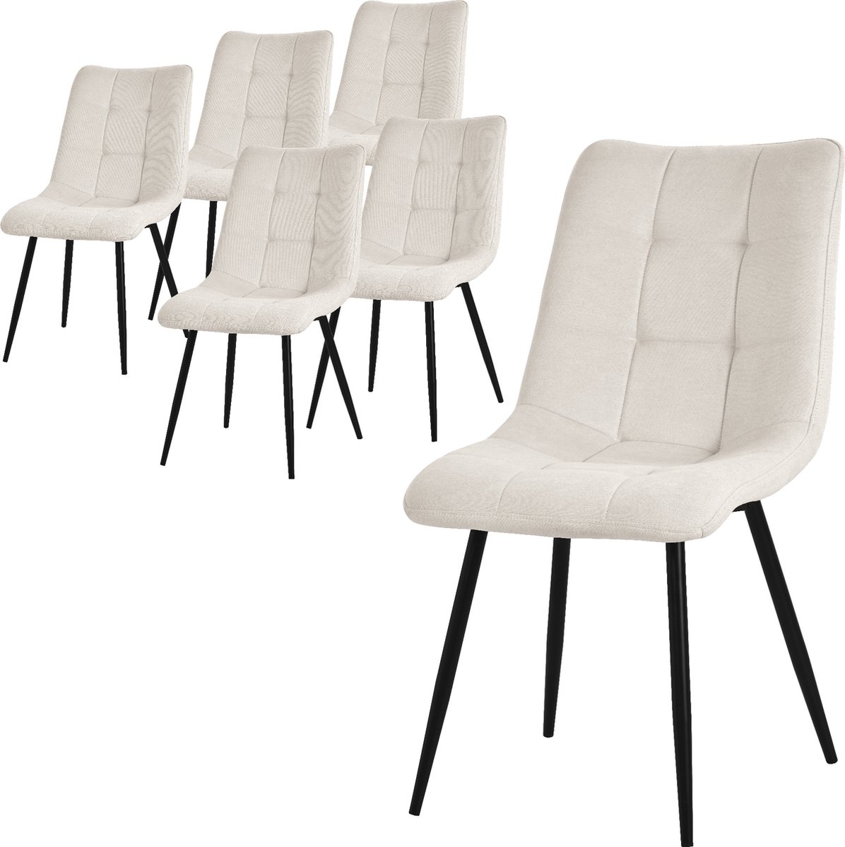 ml-design eetkamerstoelen set van 6 beige, woonkamerstoelen met stoffen bekleding en zwarte metalen poten, keukenstoelen met rugleuning, gestoffeerde stoelen voor eetkamer woonkamer keuken kantoor