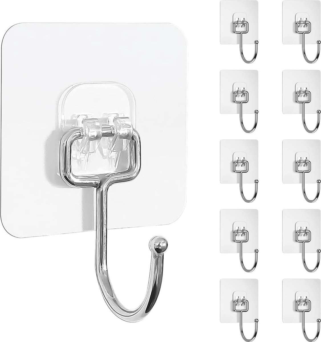 JGS ® Krachtige Zelfklevende Wandhaken Set van 10 Stuks voor Meervoudig Gebruik en Maximale Draagkracht
