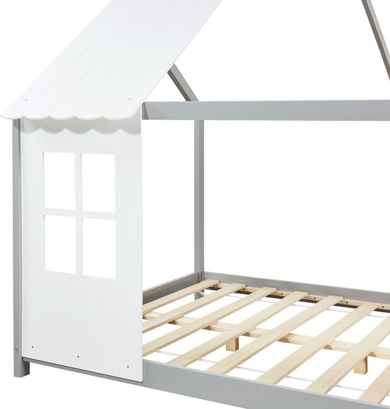 Lit enfant Tostedt lit cabane pin gris et blanc 140x200 cm [en.casa]