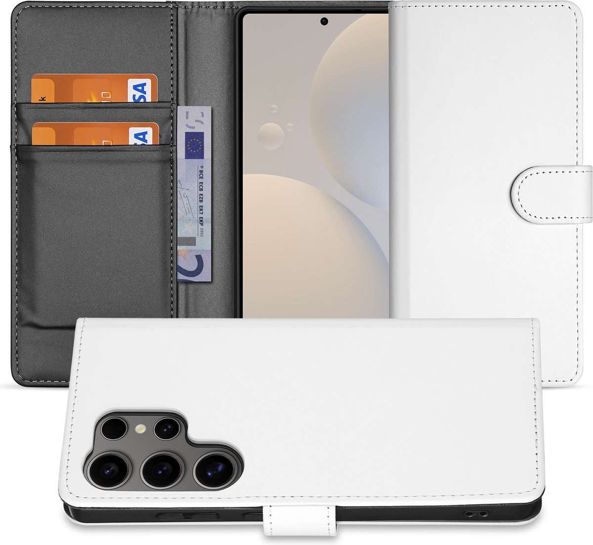 Book Case Telefoonhoesje Samsung Galaxy S25 Ultra Wit met Pasjeshouder