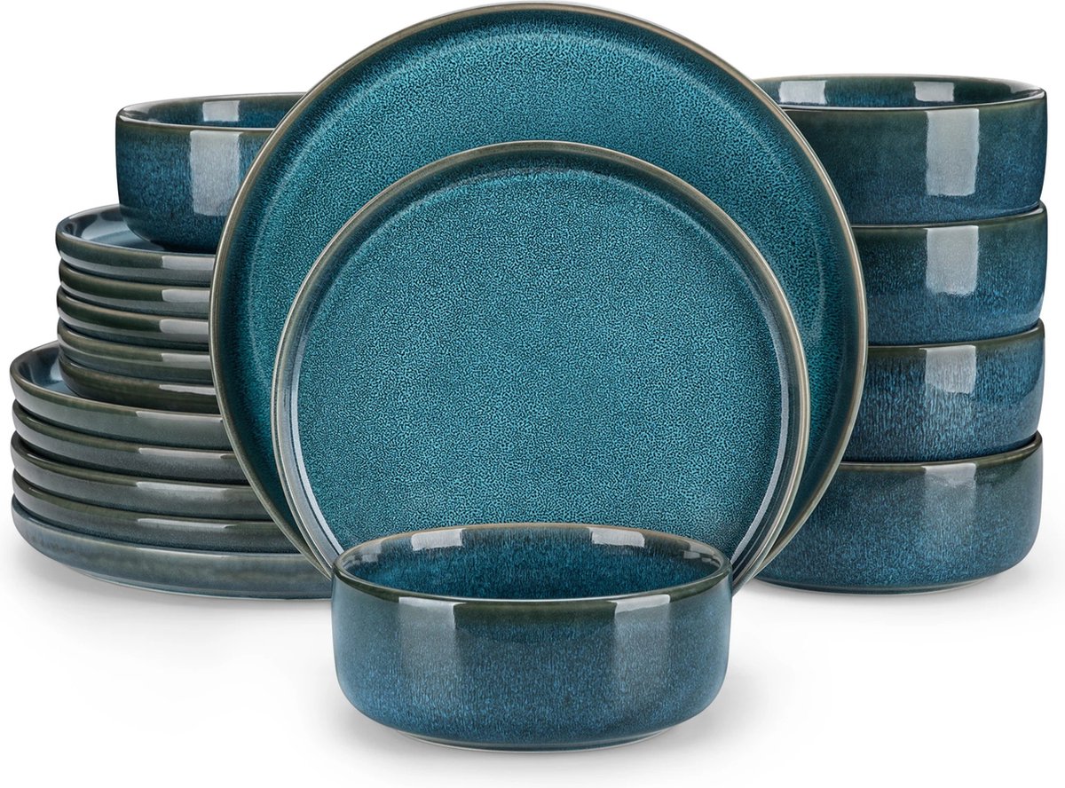 EliteNest® - Serviesset - 18-delig - Reactief Glazuur Keramiek - Blauw - Diner-, Dessertborden, Kommen & Soepborden - Voor 6 Personen