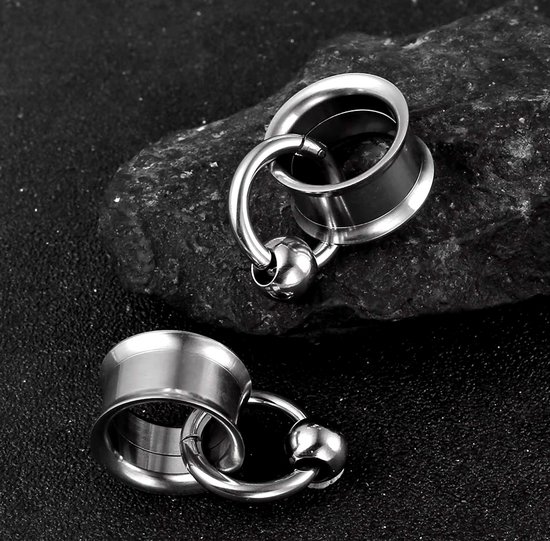 Bishilin Oorbellen Tunnel 4-12 mm, oorplug set creolen zwart met hanger hoep zirkonia tunnel piercing oor expander roestvrij staal, Zirkonia