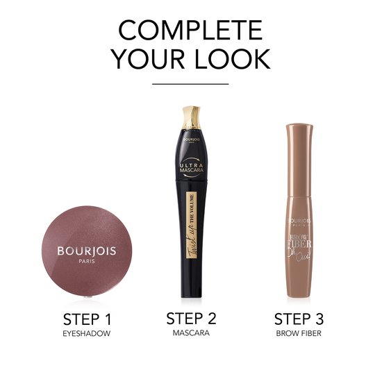 Stappen om make-up aan te brengen met oogschaduw, mascara en wenkbrauwproduct.