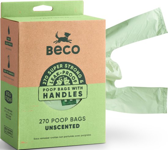 Sacs à crottes de chien durables Beco fabriqués à partir de plastique recyclé et de poignées - 270 pièces