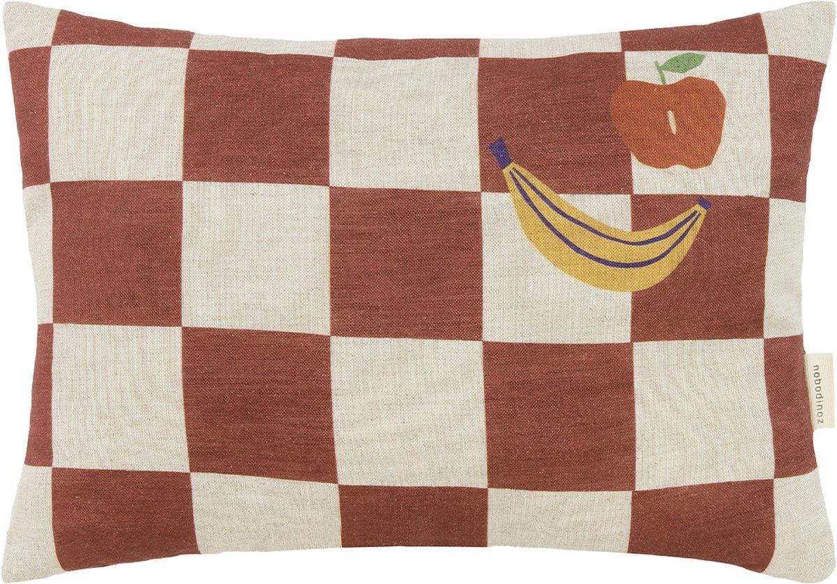Nobodinoz Vibes Rechthoekig Sierkussen - 33x22x8cm - Maroon Checks Fruits