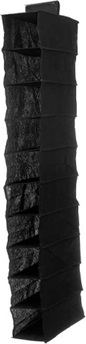 Kipit Kledingkast organizer - 10 vaks - zwart - 15 x 28 x 118 cm - ruimtebesparend/hangend