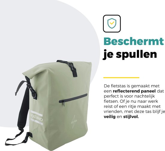 Voltano Luxe Fietstas / Rugtas 28L - Mint Groen - Enkele Pakaftas - 100% Waterdicht - Met Laptop Compartiment