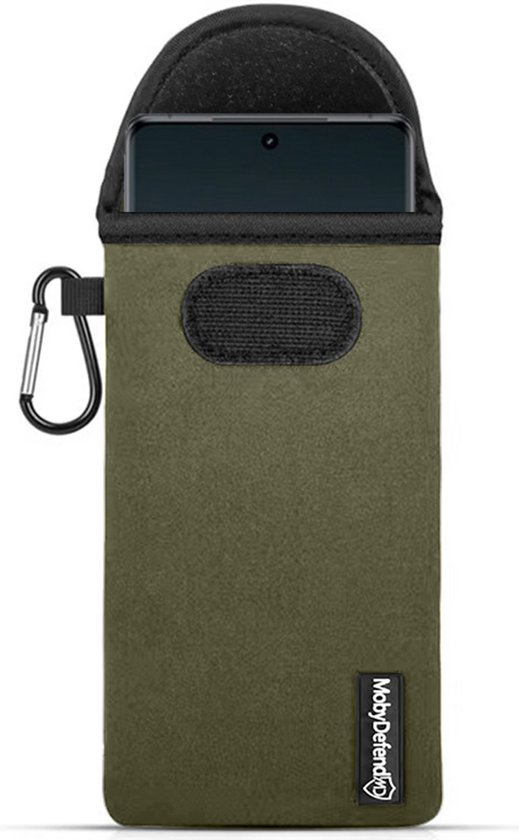 Coque pour OnePlus 12R - MobyDefend Pochette en néoprène avec mousqueton - Insert Case - Passant de ceinture - Vert - Étui de téléphone portable - Étui de téléphone adapté pour OnePlus 12R
