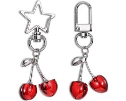 2 Pcs Cherry Aesthetic Y2K Bag Pendant with Star - Women Girls Wallet Car Key Chain