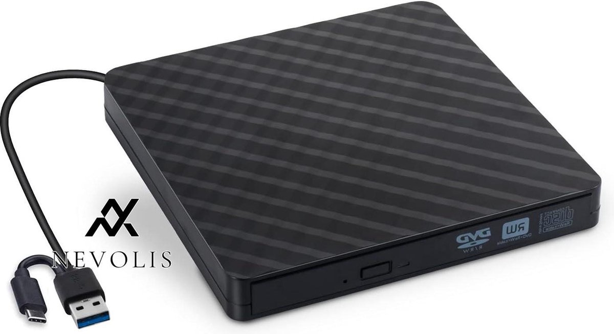 Nevolis Externe DVD-brander USB 3.0 Ultra Slim DVD ROM CD-speler Windows Mac OS Laptop Desktops PC - Zwart .