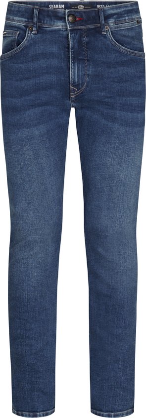 Blauwe slim fit spijkerbroek van Petrol Industries, recht van voren.