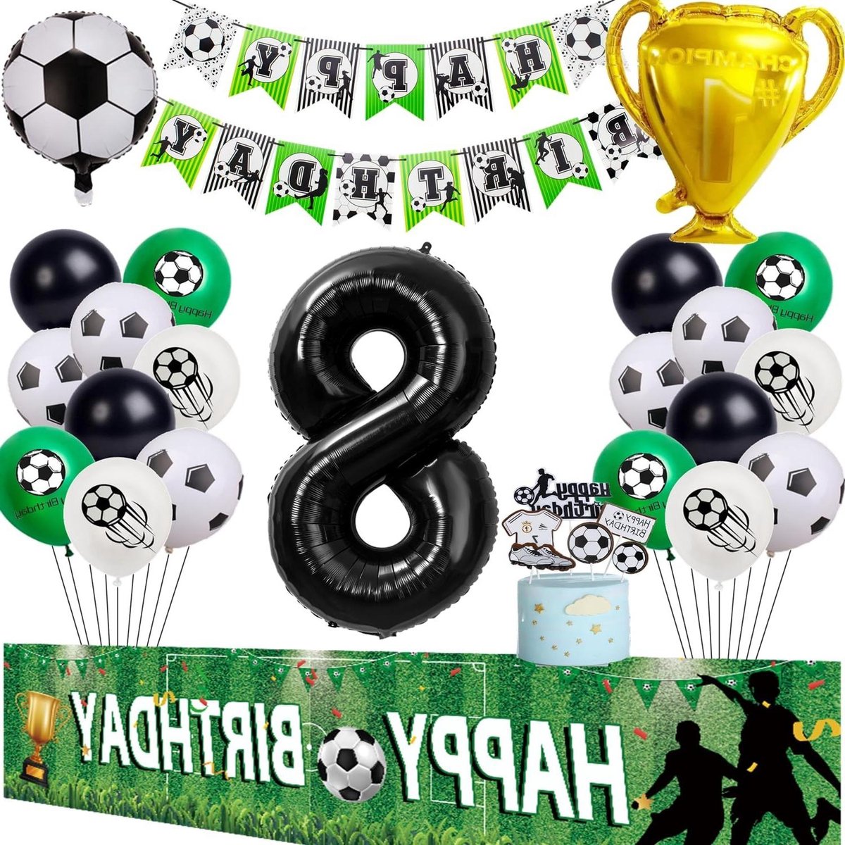 Verjaardag Ballonnen Voetbal 8 Jaar - Voetbal Thema Feestdecoratie