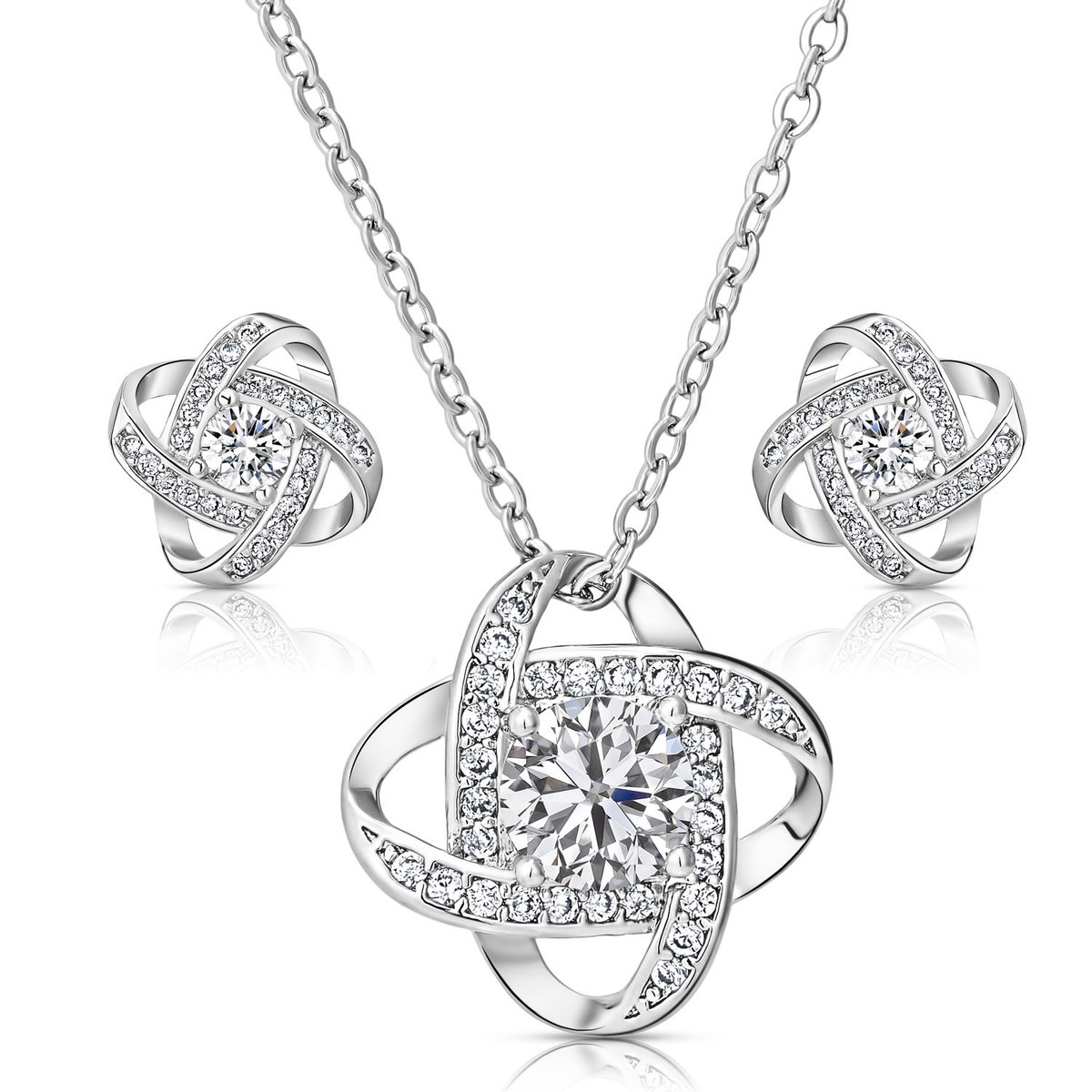 Juwelium Sieradenset + Houten Doos Geschenkset | Luxe Soulmate Ketting en Oorbellen met Zirkonia | Perfect Cadeau voor Vrouw, Vriendin, Moeder, Dochter