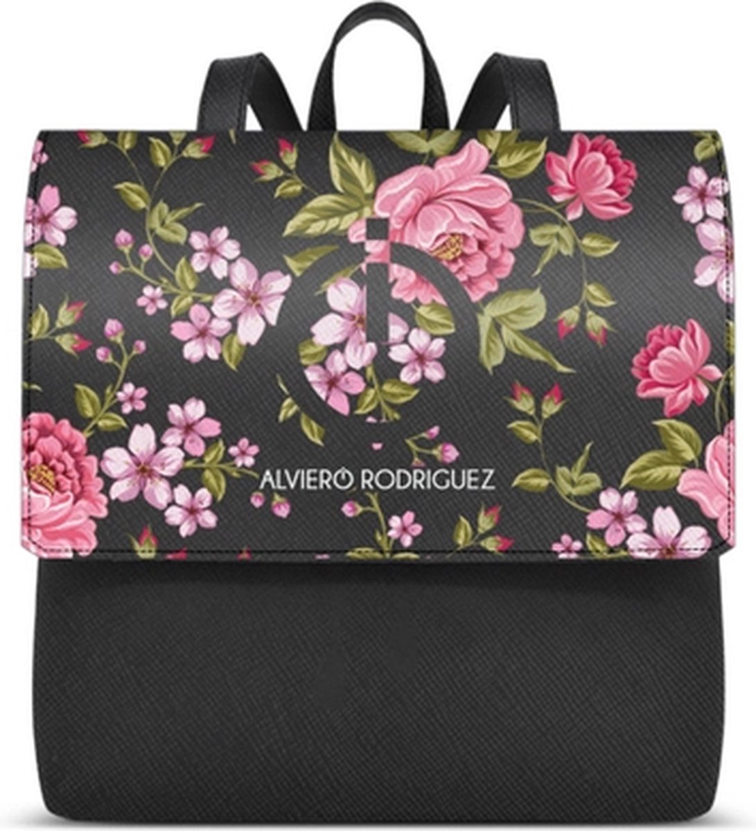 Eco gerecycled leer rugtas - verstelbare riem - rugzak - patroon van Luxe rooskleurige kunst bloemen