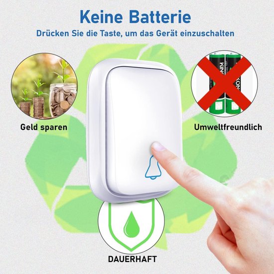 TECKNET Draadloze deurbel voor buiten, IP65 waterdicht, 400 m
