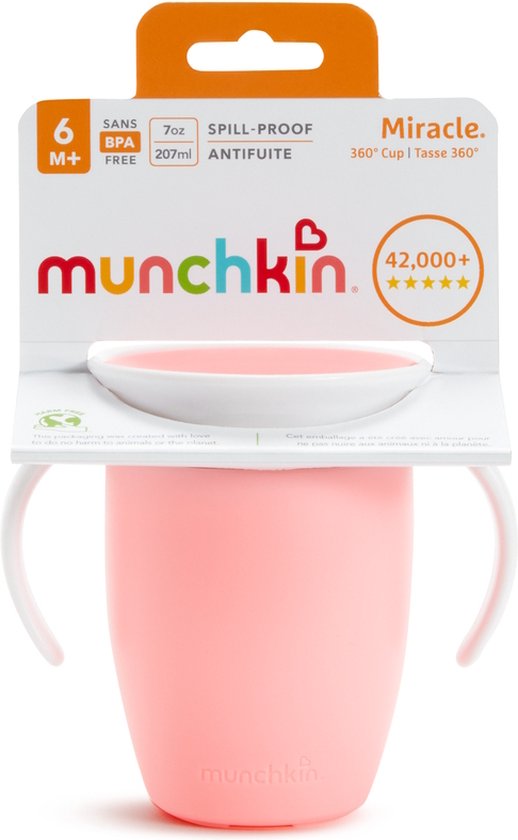 Munchkin Miracle Anti-Lek 360° Drinkbeker - Trainer Cup - Oefenbeker voor Baby en Kind - 207ml - Roze