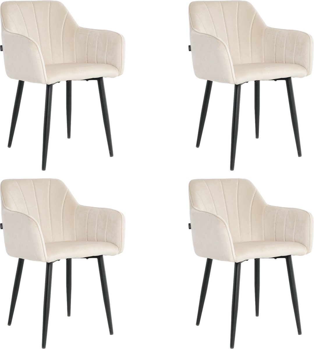 Lina Rio Eetkamerstoelen - Creme - Set van 4 - Velvet