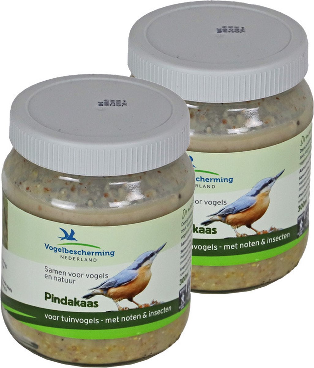 Vogelbescherming Vogelvoer - 2x - pindakaas - met insecten en noten - 330 gr