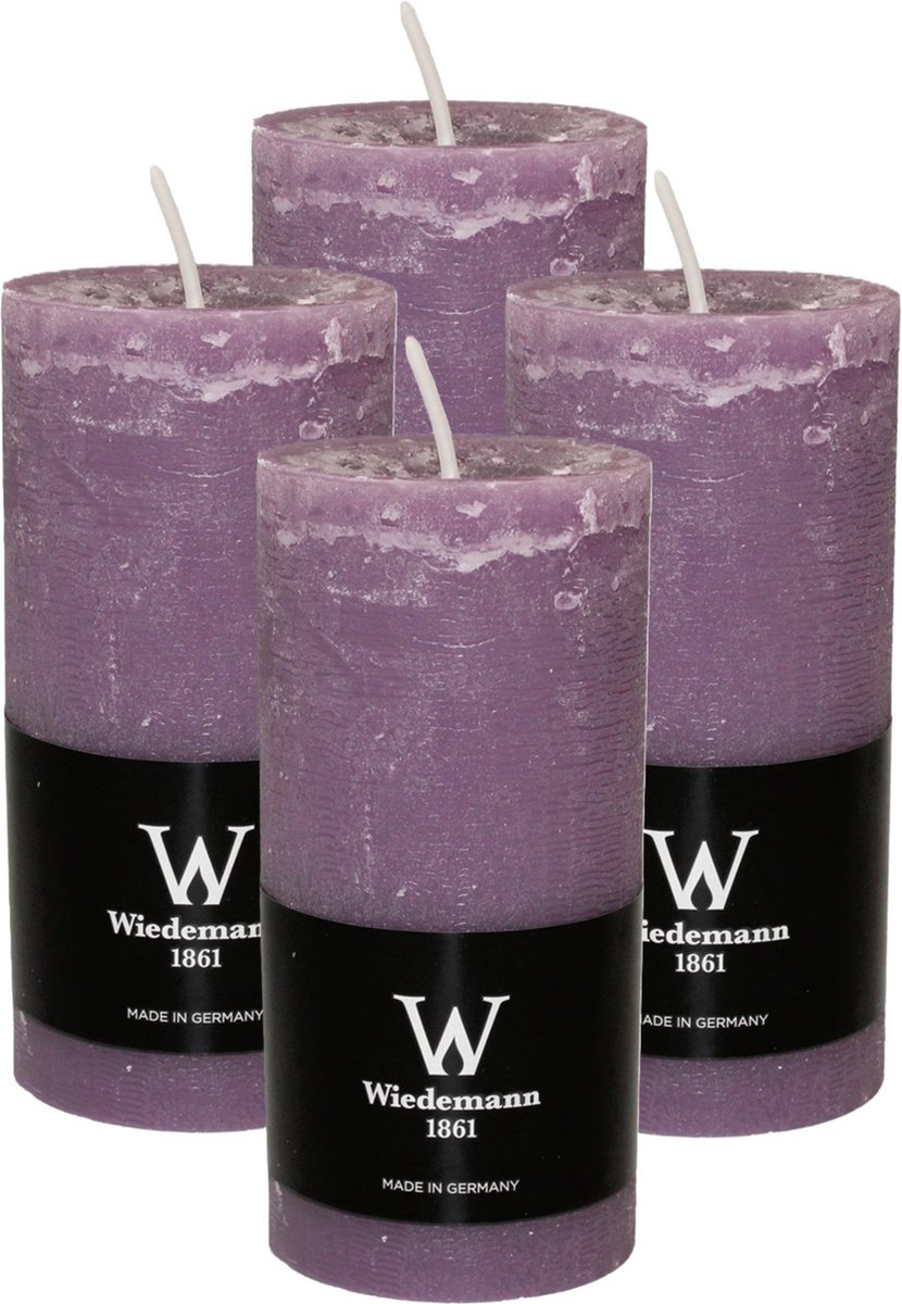 Wiedemann Cilinderkaars/stompkaars - 4x - rustieke kaars - paars - 6 x 12 cm - 42 branduren Amethist paars