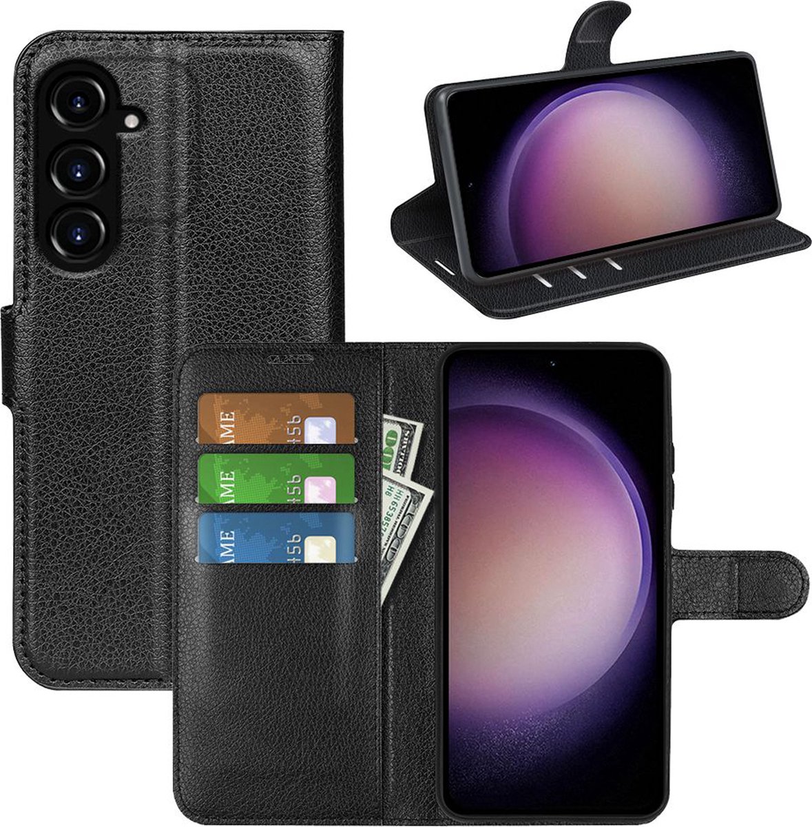 MobyDefend Hoesje - Geschikt voor Samsung Galaxy S23 FE - Kunstleren Wallet Book Case (Sluiting Voorkant) - Zwart