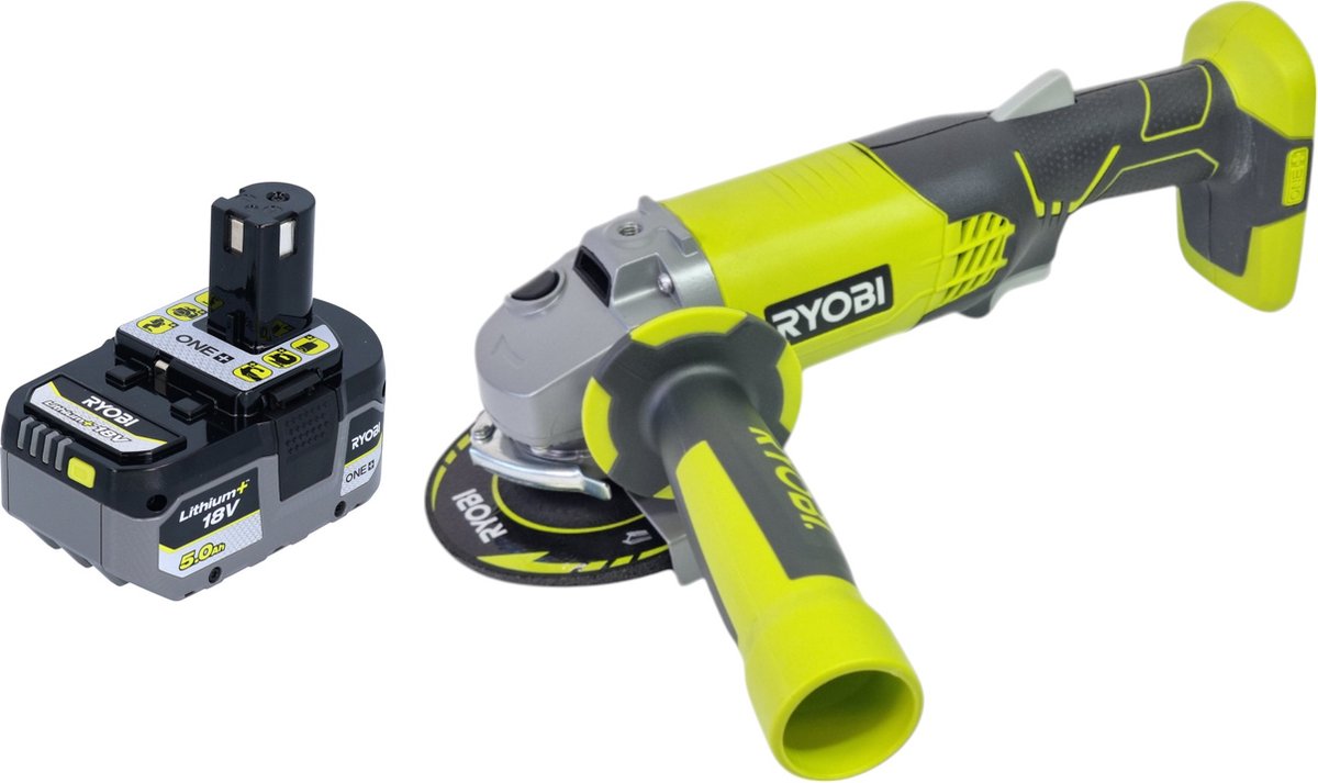 RYOBI R18AG-0 accu haakse slijper 18 V ONE+ 115 mm + 1x accu 5,0 Ah - zonder oplader