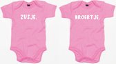 Rompertjes - Zusje & Broertje-Bubble Gum Pink-6-12 Maanden