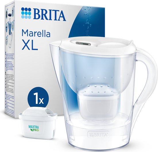 BRITA waterfilterkan Marella XL white (3,5L) incl. 1x MAXTRA PRO All-in-1 filter die PFAS*, chloor en kalkaanslag vermindert - met digitale vervangingsindicator - XL volume