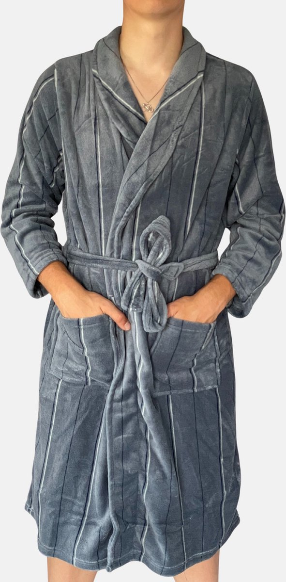 HL Tricot - Heren grijze badjas/kamerjas - Maat XXL - Mannen - GRIJS -