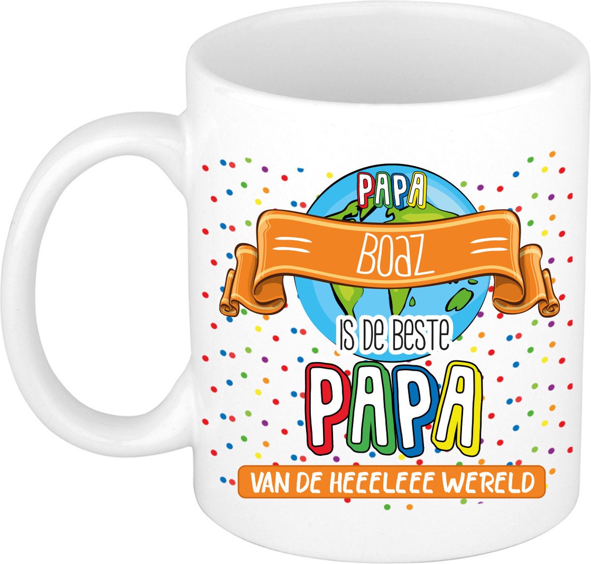 Bellatio Decorations Naam mok papa Boaz - wit - de beste - keramiek - 300 ml - Vaderdag - cadeau