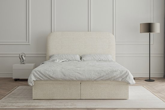 Lit à sommier tapissier 07 (Bonell, Topper, Bouclé, lit double tête de lit rembourrée avec sommier à lattes) - Gris clair (Anthology 15)