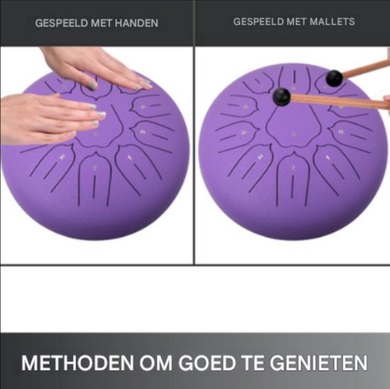 Happyment Steel Tongue Drum - 25 cm - 11 noten - Handdrum - Tong drum - Yoga - Handpan - Paars van Happyment — afbeelding 5