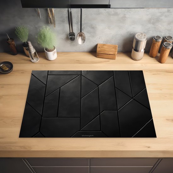 KitchenYeah® Protection plaque induction 75x52 cm - Noir - Géométrique - Carreaux - Protege plaque de cuisson - Couvre plaque induction - Protecteur d'induction - Cuisine