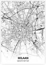 Milaan plattegrond - A4 poster - Zwart witte stijl