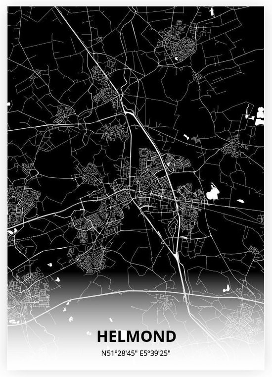 Helmond plattegrond - A3 poster - Zwarte stijl