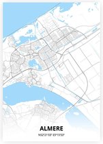 Almere plattegrond - A2 poster - Zwart blauwe stijl