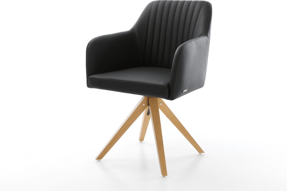DELIFE Gestoffeerde-stoel Greg-Flex houten frame hoekig natuur echt leer zwart 360° draaibaar pocketveer kern