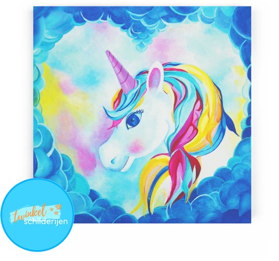 Twinkelschilderijen Eenhoorn - Eenhoorn in mijn hart - Unicorn canvas schilderij meisjeskamer 60x60cm - Wanddecoratie en muurdecoratie Kinderkamer en babykamer | Incl GRATIS ophangsysteem |