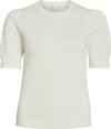 Haut tricot blanc à manches courtes bouffantes, col rond et étiquette de marque.