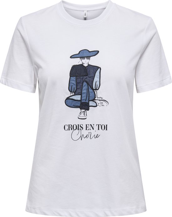 Only T-shirt Onlemma Life Reg S/s Lady Top Jrs 15329752 Bright White/cherie Pants Dames Maat - XS