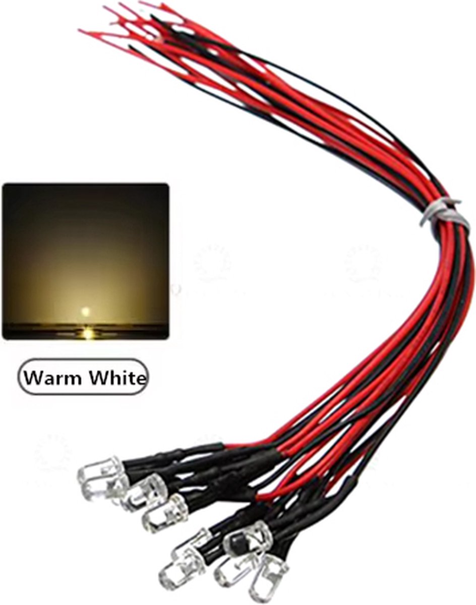 Knipper Led 5mm Blinking met kabel 12V - 10 stuks - kleur warm wit